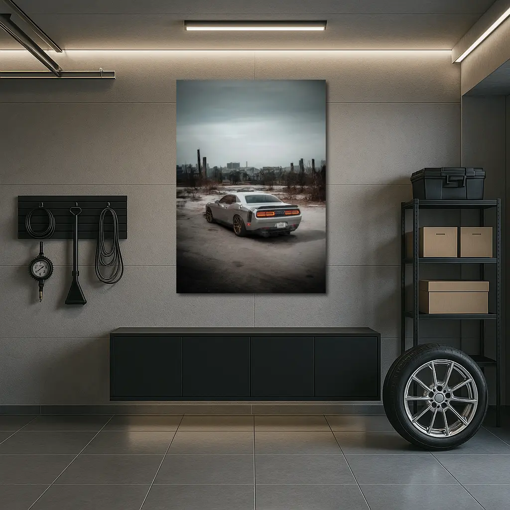 Dodge Challenger Gray Muscle Car Abandoned City – Wall Art