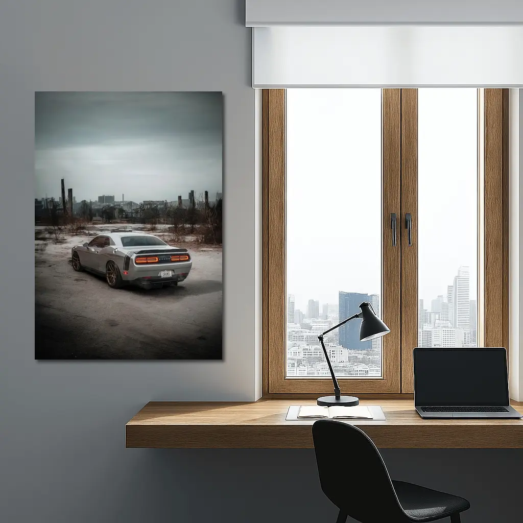 Dodge Challenger Gray Muscle Car Abandoned City – Wall Art