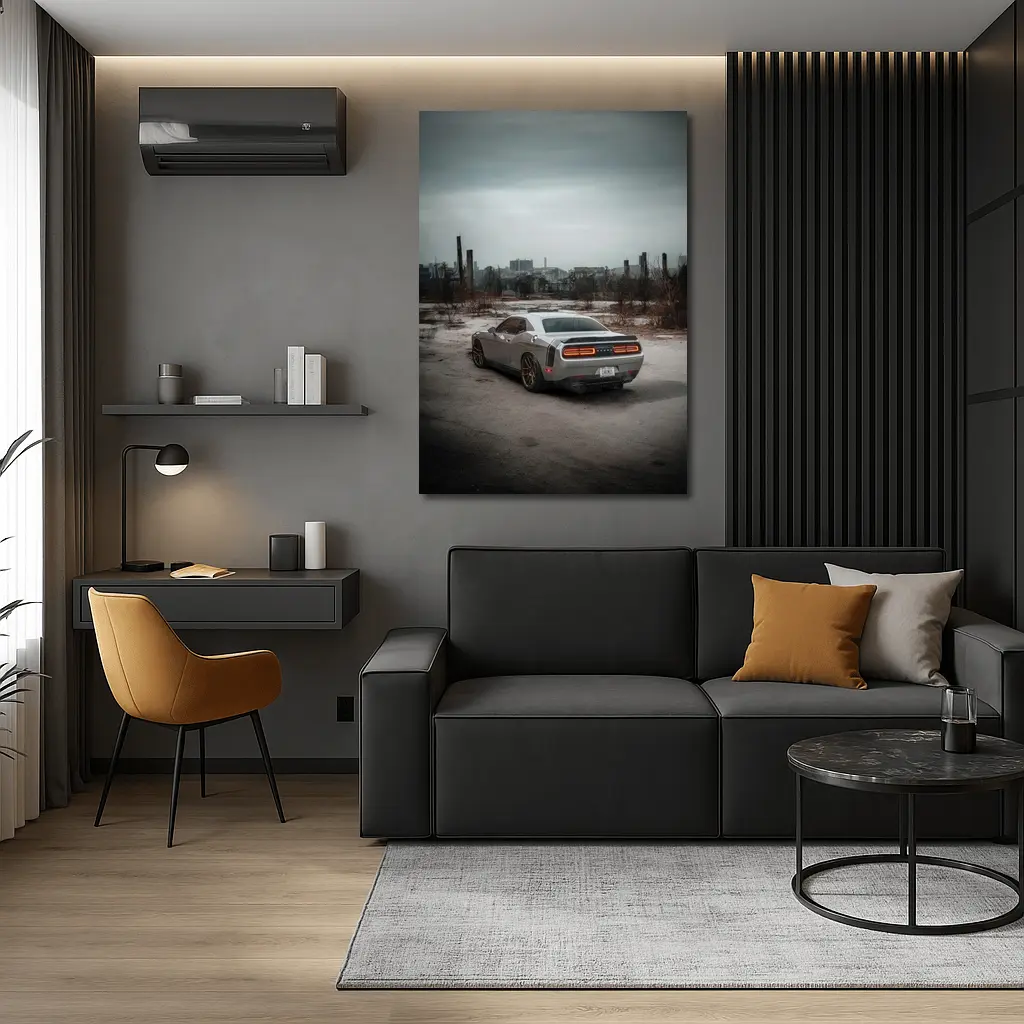 Dodge Challenger Gray Muscle Car Abandoned City – Wall Art