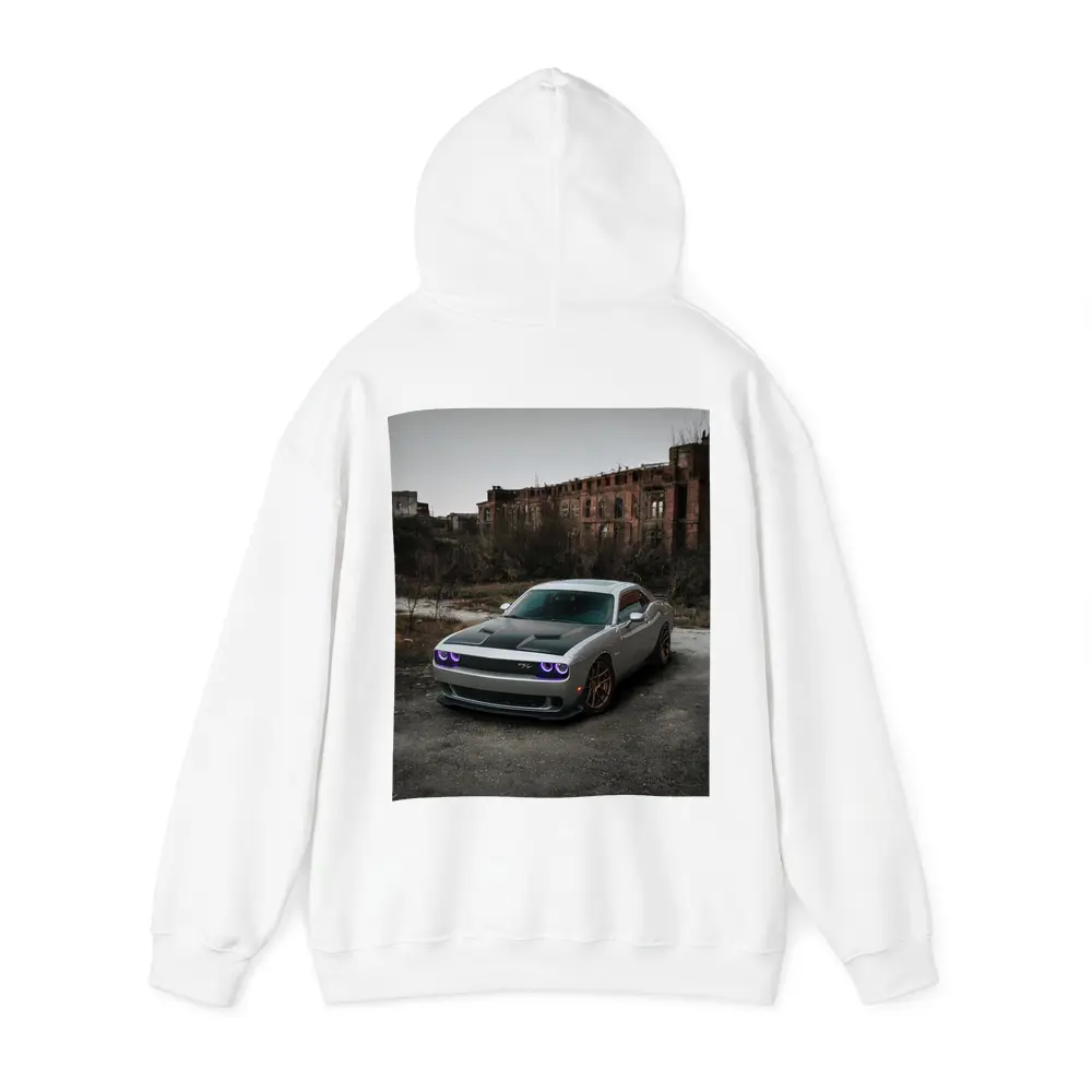 Dodge Challenger Silver Muscle Car Abandoned City – Hoodies
