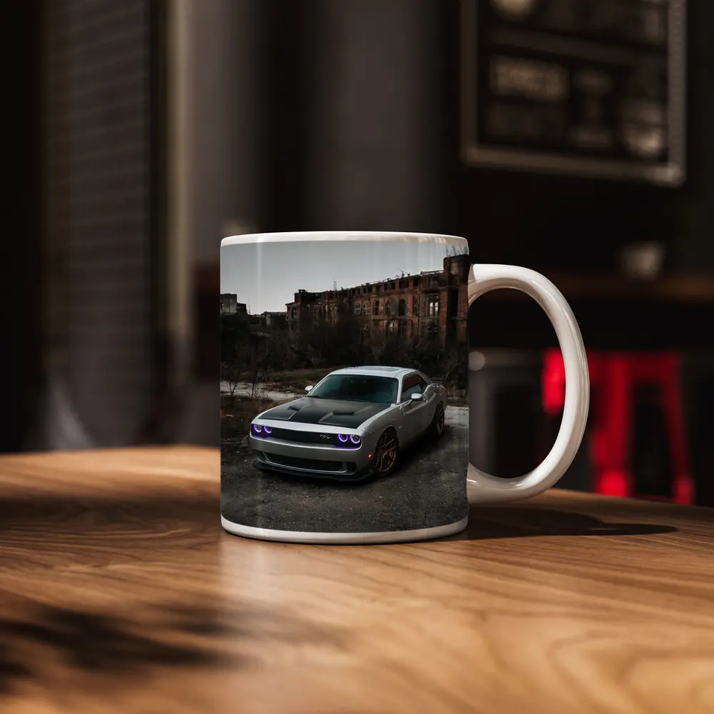 Dodge Challenger Silver Muscle Car Abandoned City – Mugs