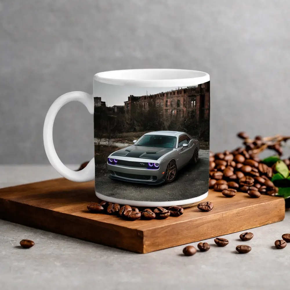 Dodge Challenger Silver Muscle Car Abandoned City – Mugs