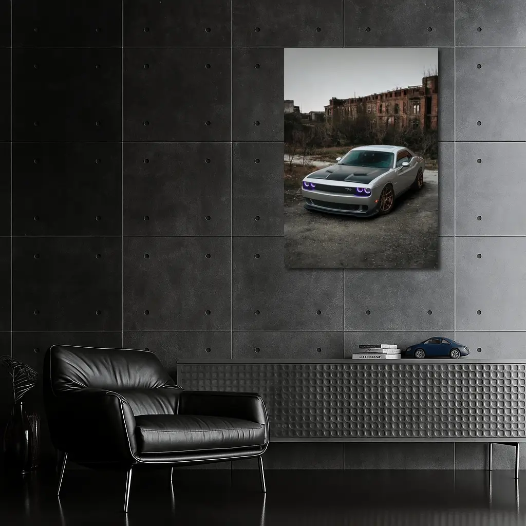 Dodge Challenger Silver Muscle Car Abandoned City – Wall Art