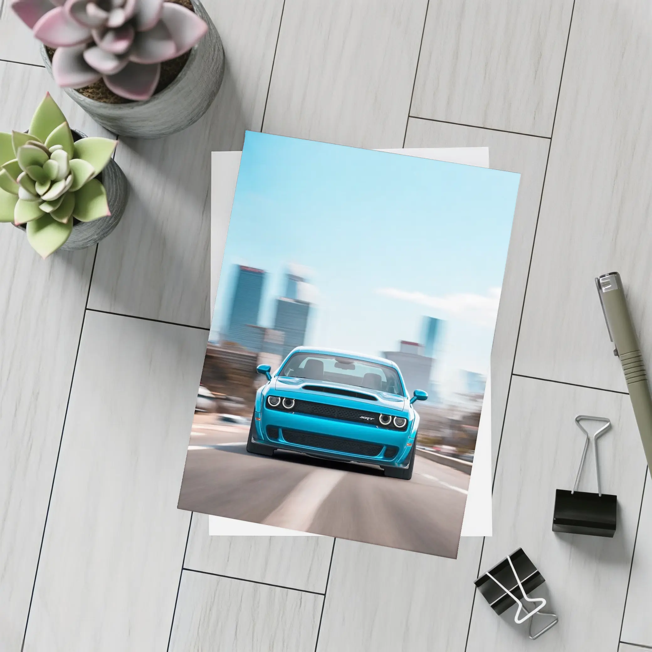Dodge Challenger SRT Blue City Highway Drive – Postcards