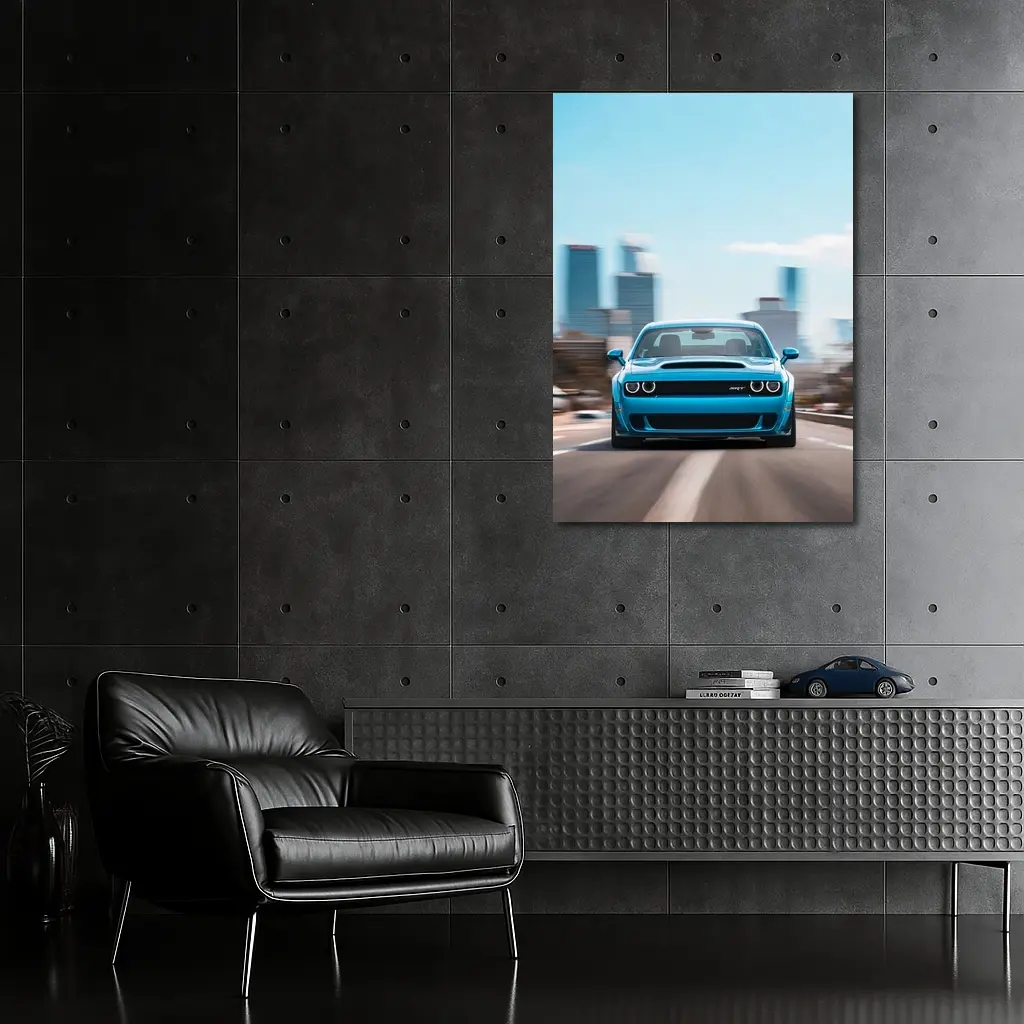 Dodge Challenger SRT Blue City Highway Drive – Wall Art