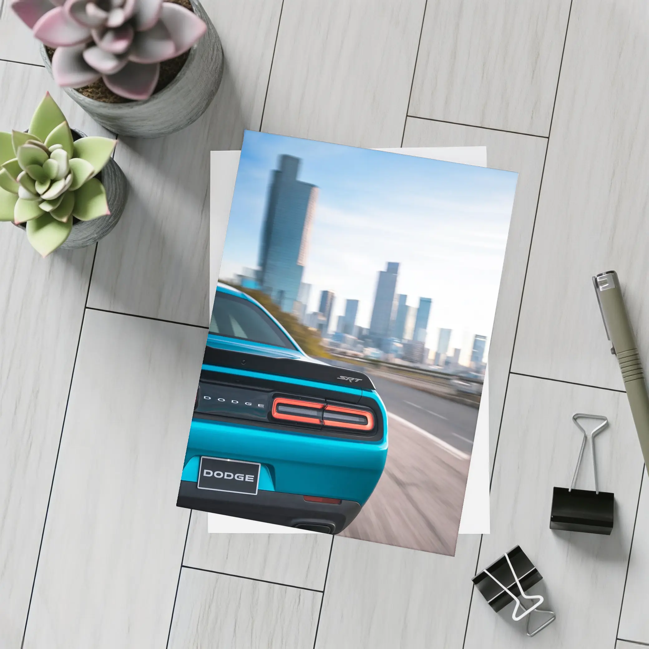 Dodge Challenger SRT Rear City Skyline – Postcards
