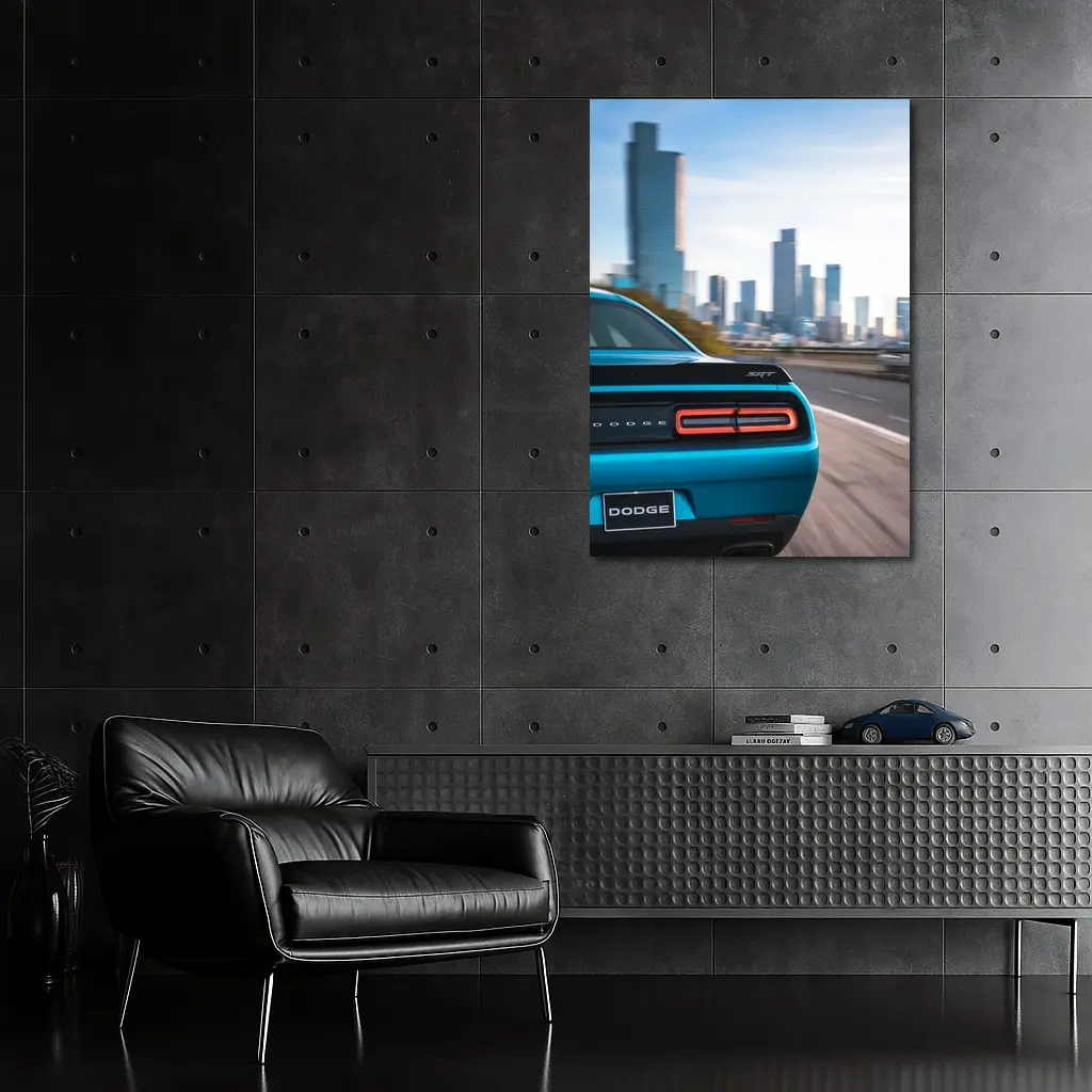 Dodge Challenger SRT Rear City Skyline – Wall Art