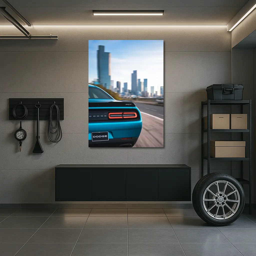 Dodge Challenger SRT Rear City Skyline – Wall Art