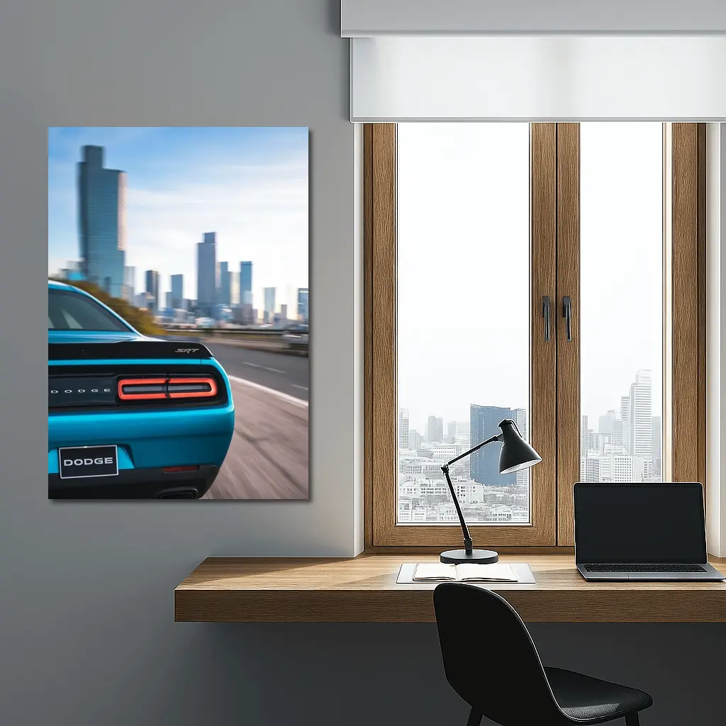 Dodge Challenger SRT Rear City Skyline – Wall Art