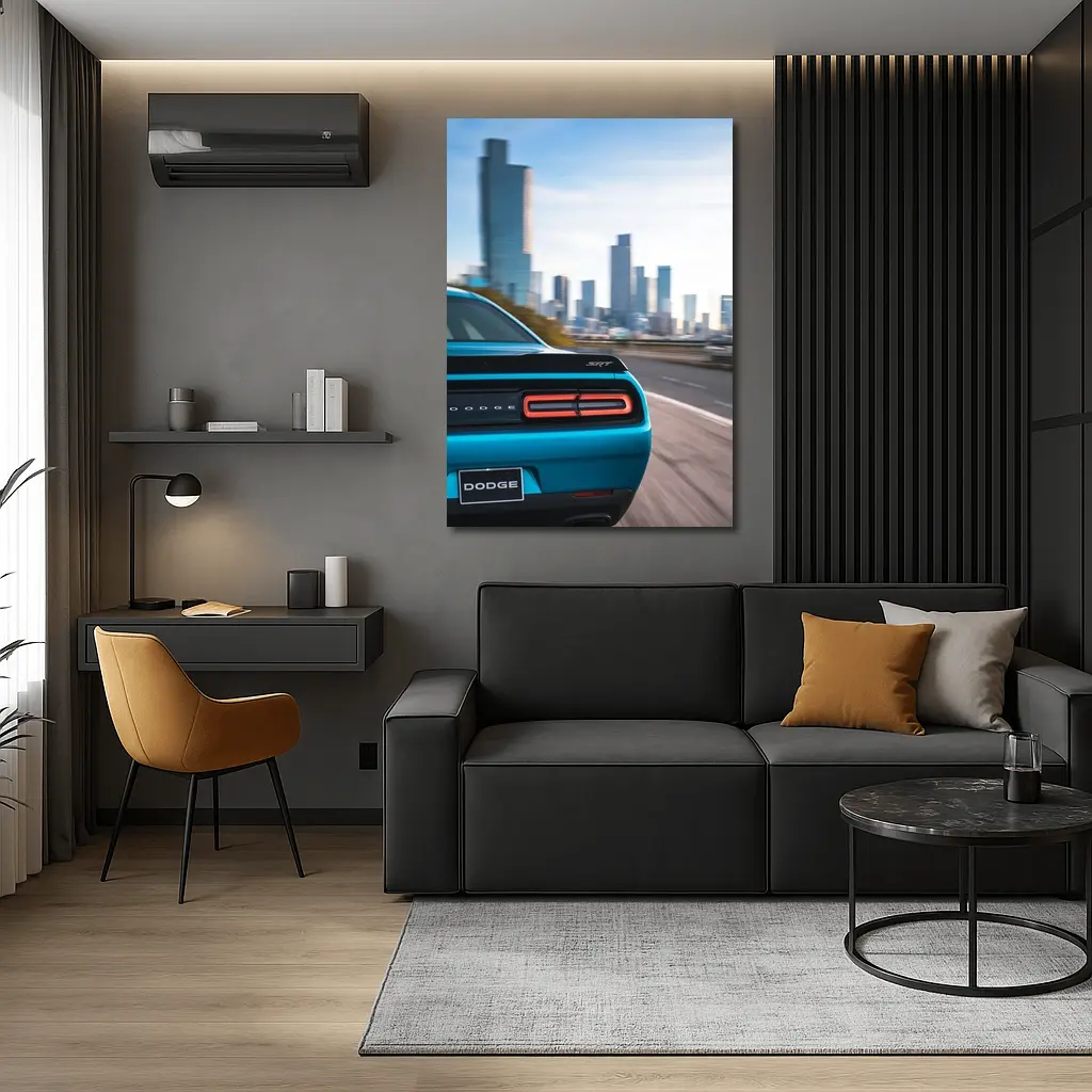 Dodge Challenger SRT Rear City Skyline – Wall Art