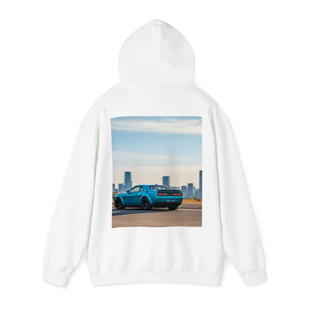 Dodge Challenger Blue Muscle Car City Skyline – Hoodies