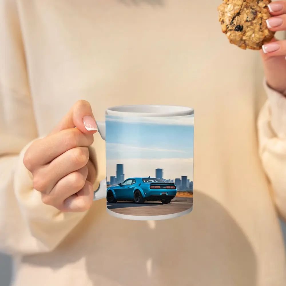 Dodge Challenger Blue Muscle Car City Skyline – Mugs