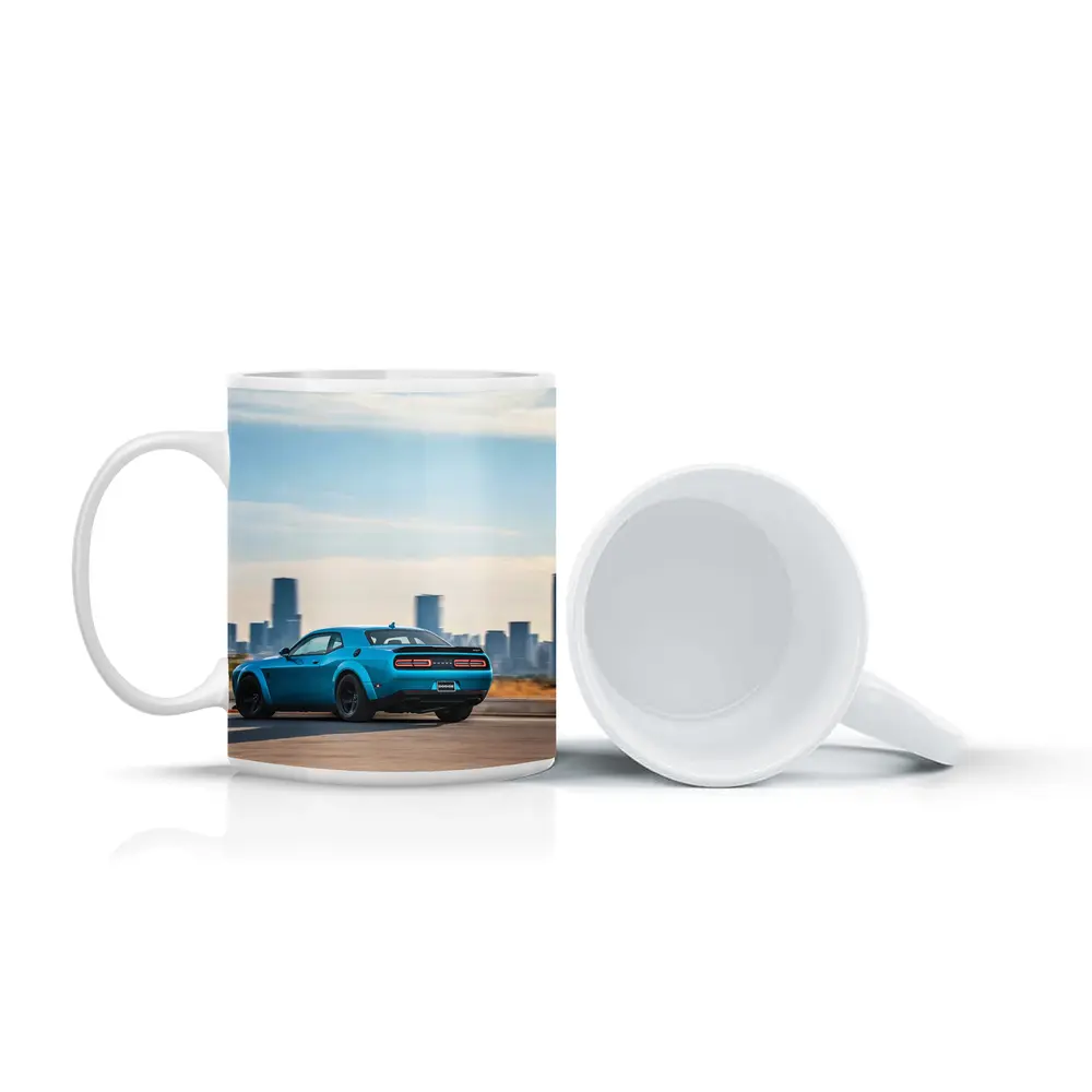 Dodge Challenger Blue Muscle Car City Skyline – Mugs