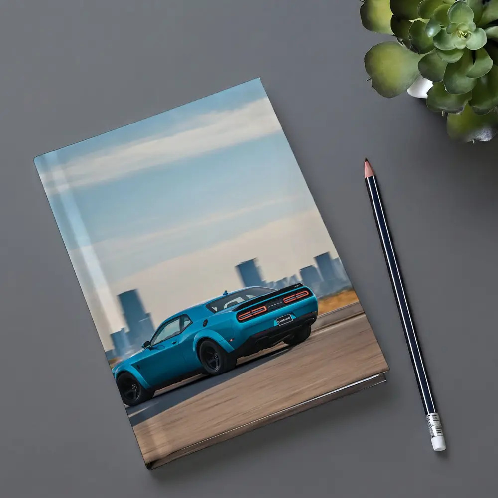 Dodge Challenger Blue Muscle Car City Skyline – Notebooks