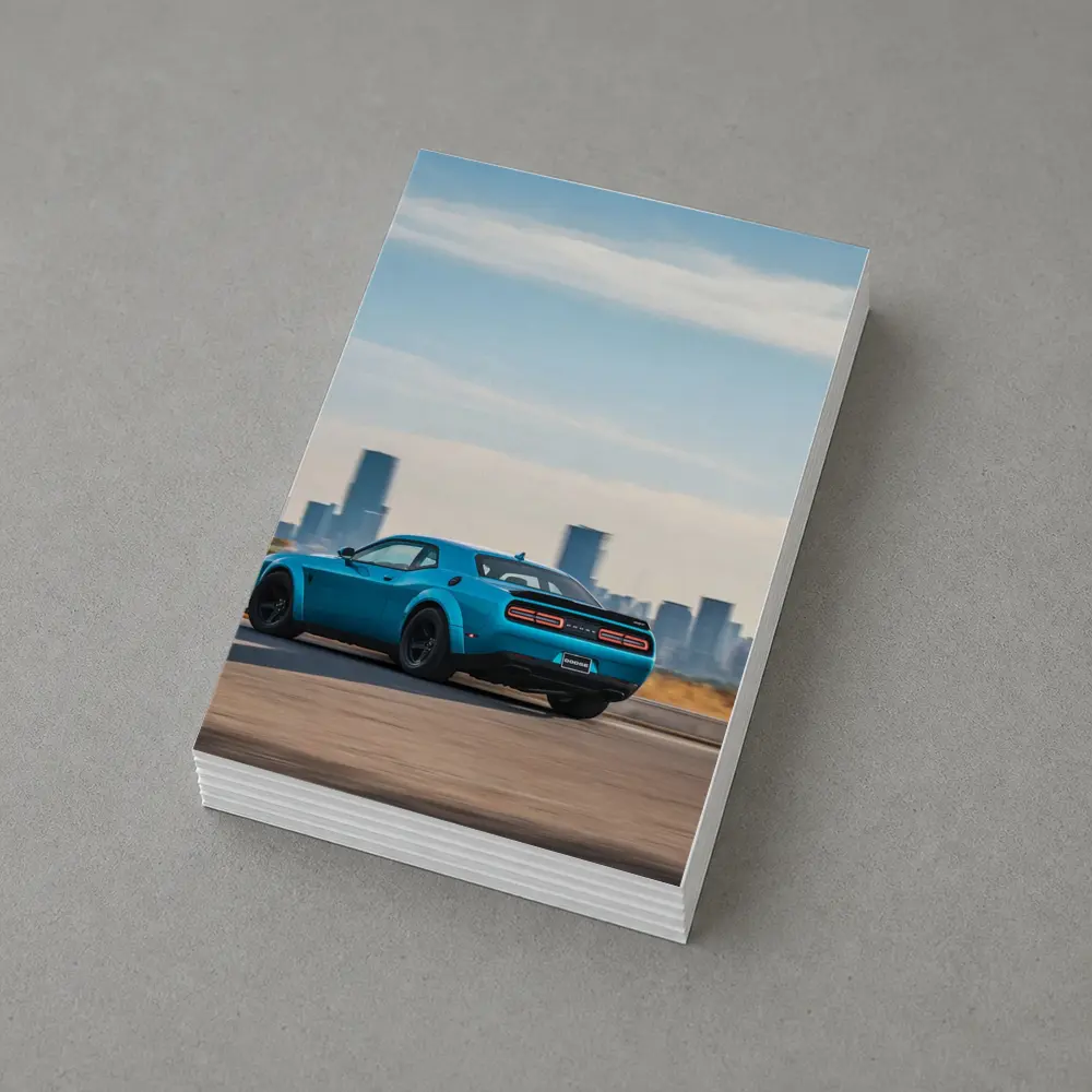 Dodge Challenger Blue Muscle Car City Skyline – Postcards