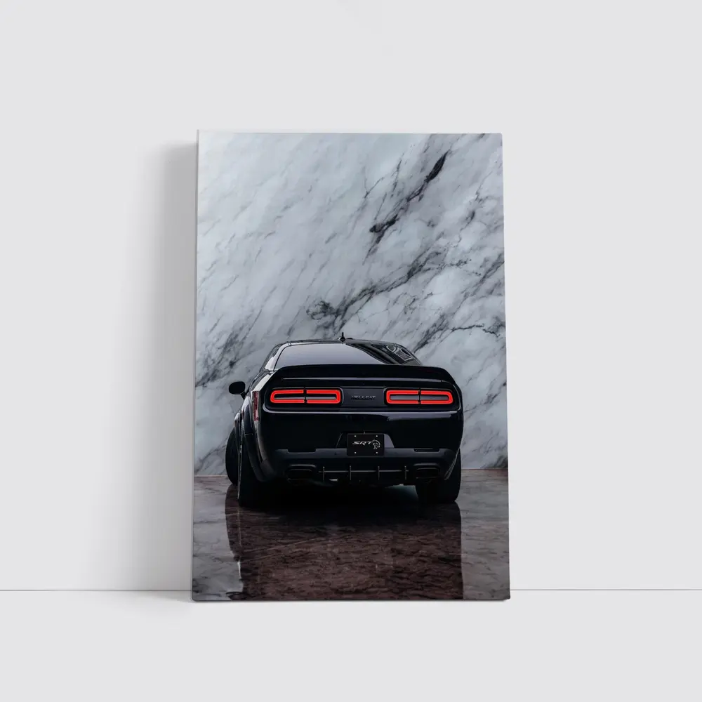 Dodge Challenger Hellcat Black Marble Background – Wall Art