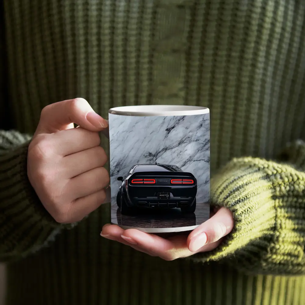 Dodge Challenger Hellcat Black Marble Background – Mugs