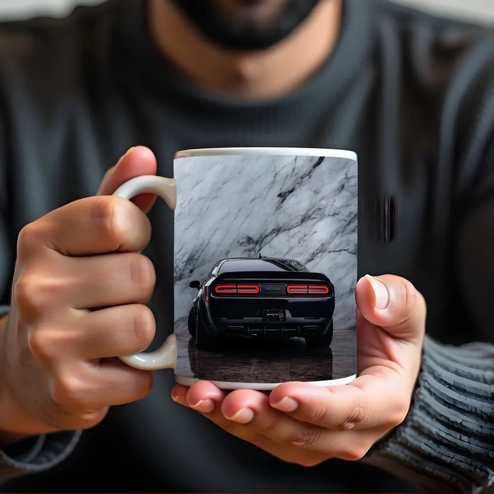 Dodge Challenger Hellcat Black Marble Background – Mugs