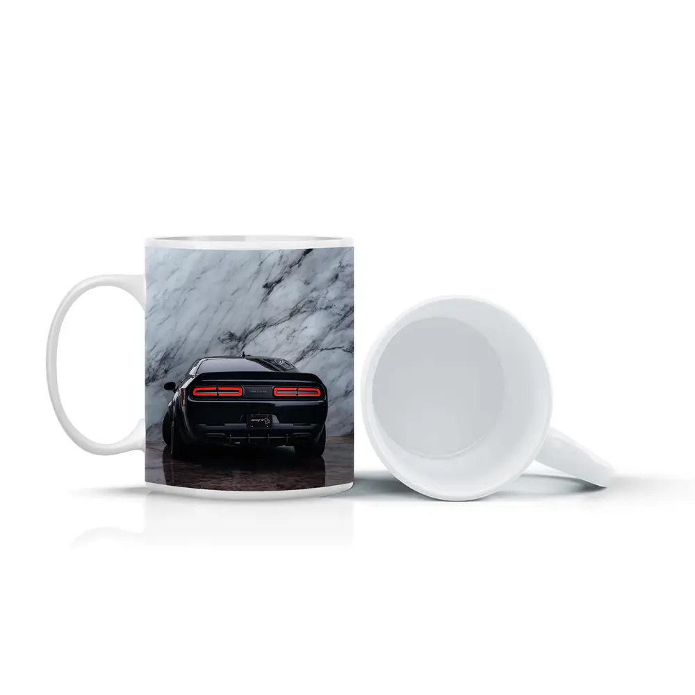 Dodge Challenger Hellcat Black Marble Background – Mugs