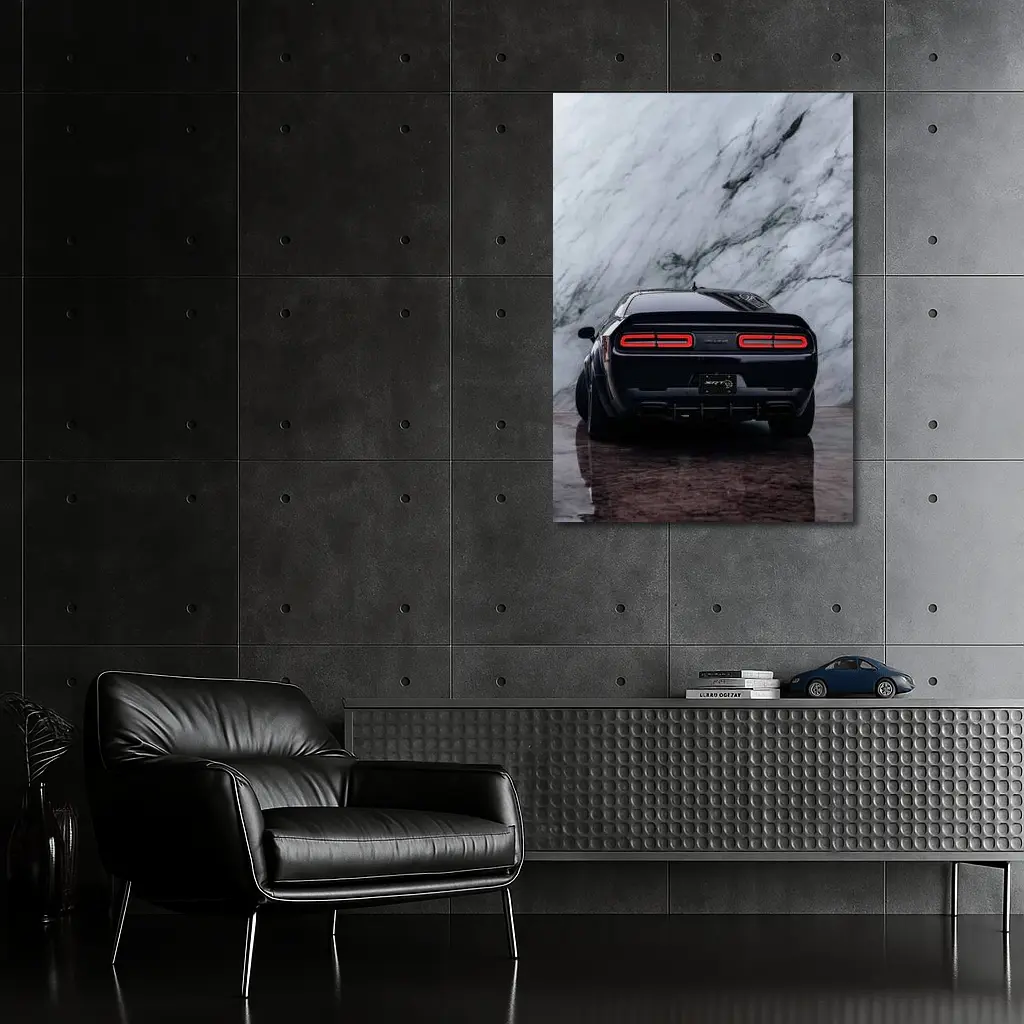 Dodge Challenger Hellcat Black Marble Background – Wall Art