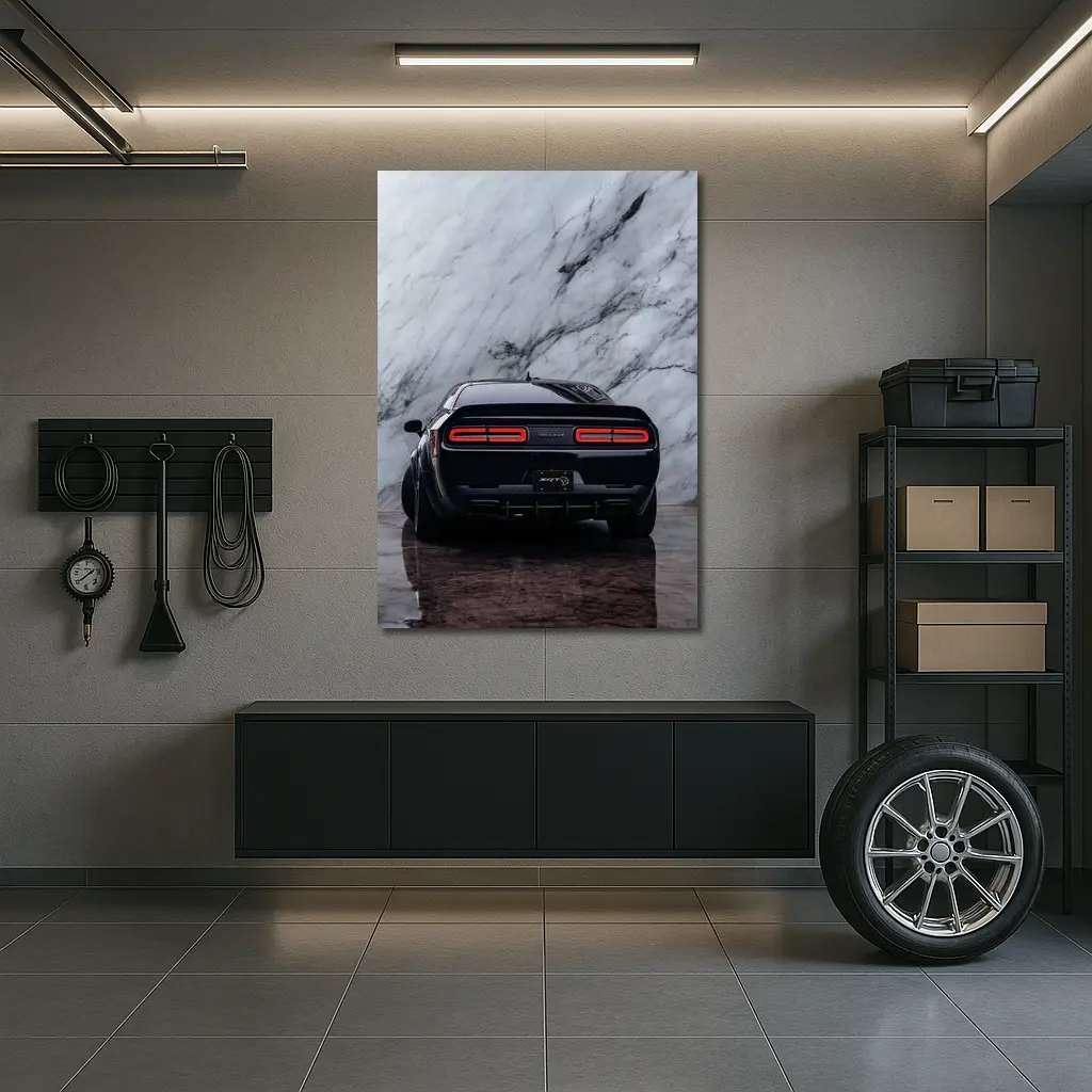 Dodge Challenger Hellcat Black Marble Background – Wall Art