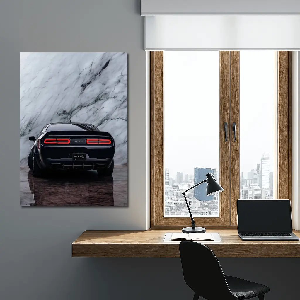Dodge Challenger Hellcat Black Marble Background – Wall Art