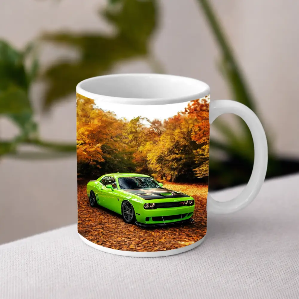 Dodge Challenger Green Muscle Car Autumn – Mugs