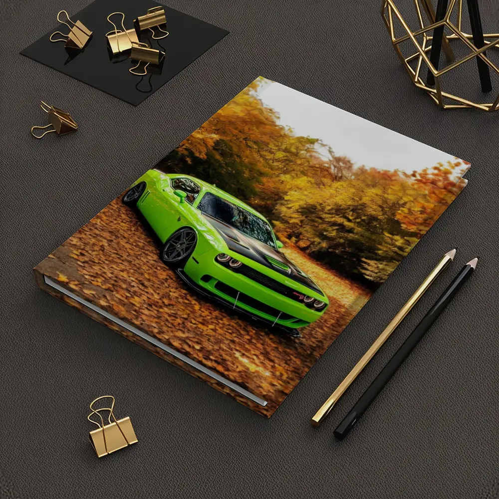 Dodge Challenger Green Muscle Car Autumn – Notebooks