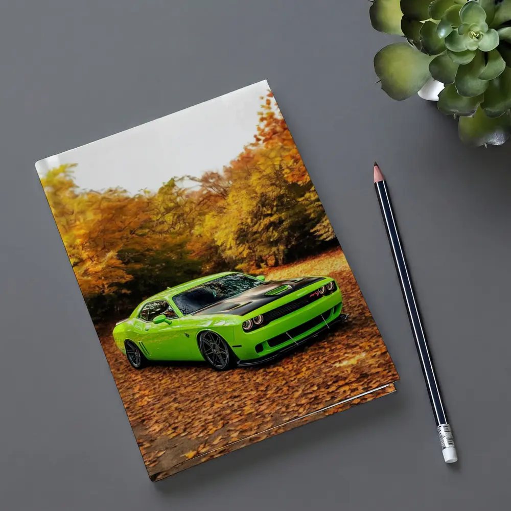 Dodge Challenger Green Muscle Car Autumn – Notebooks