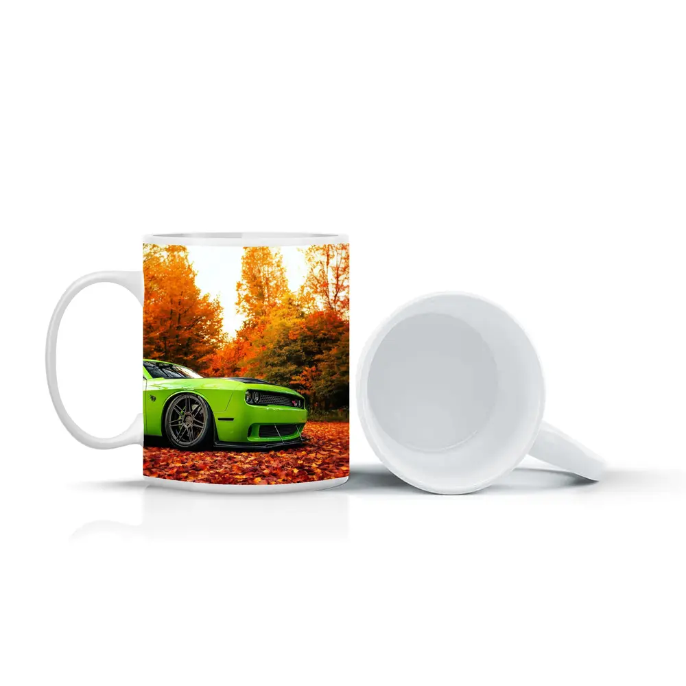 Dodge Challenger Green Muscle Car Autumn Leaves – Mugs