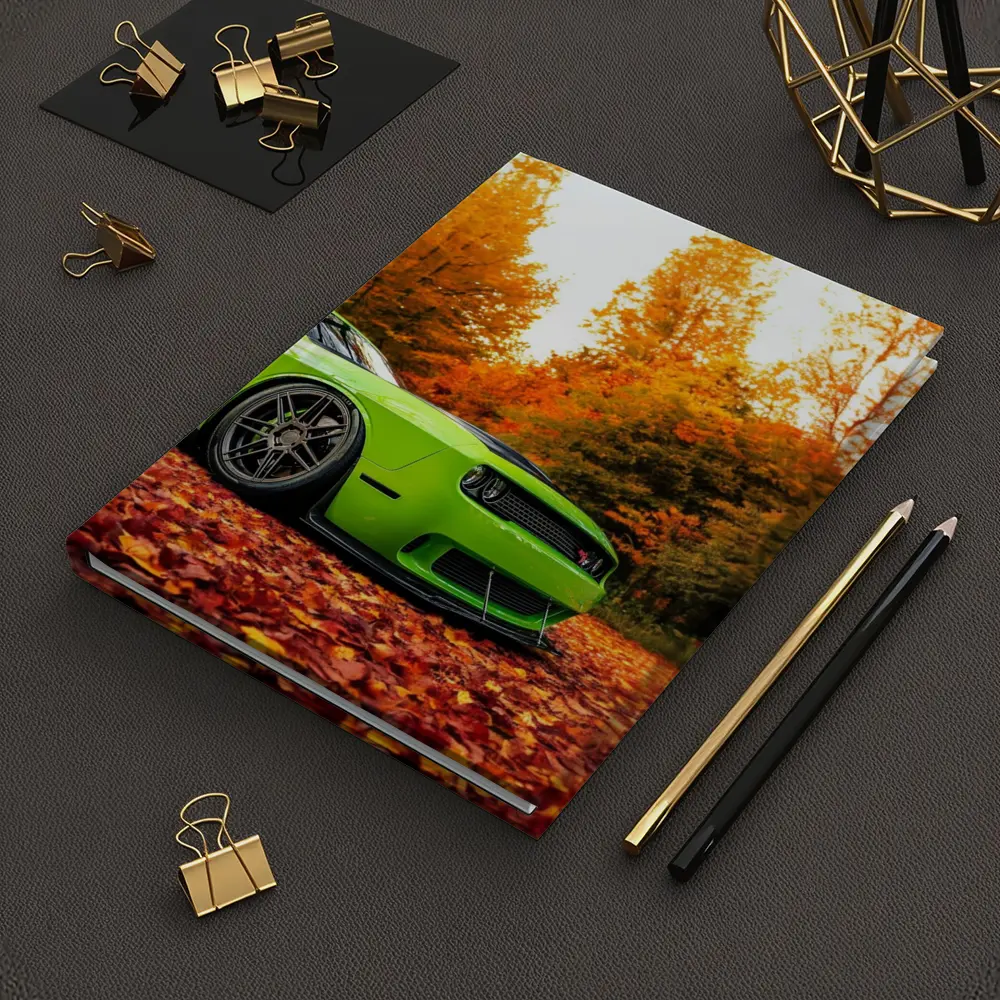 Dodge Challenger Green Muscle Car Autumn Leaves – Notebooks