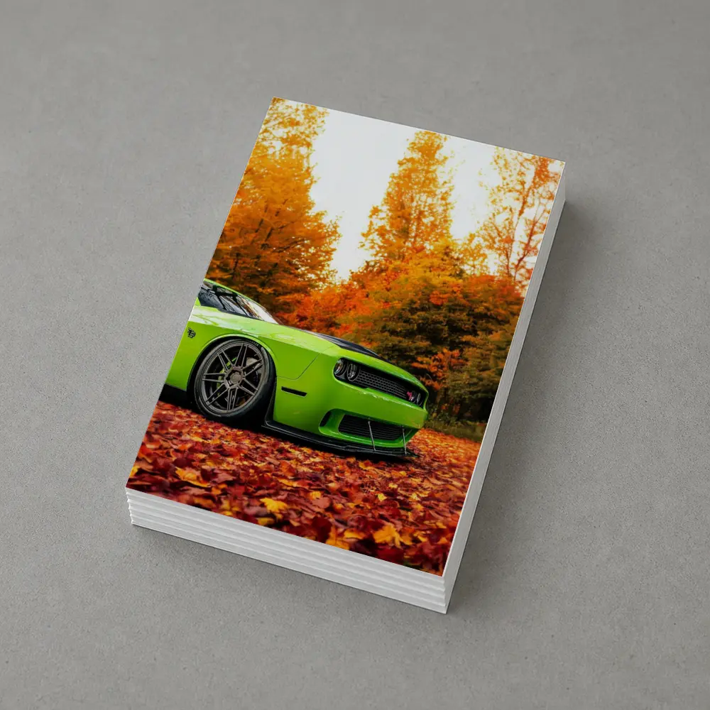 Dodge Challenger Green Muscle Car Autumn Leaves – Postcards