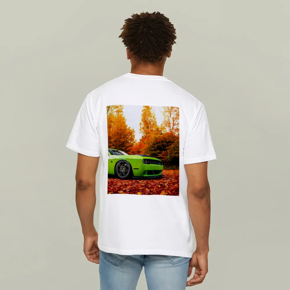 Dodge Challenger Green Muscle Car Autumn Leaves – T-Shirts