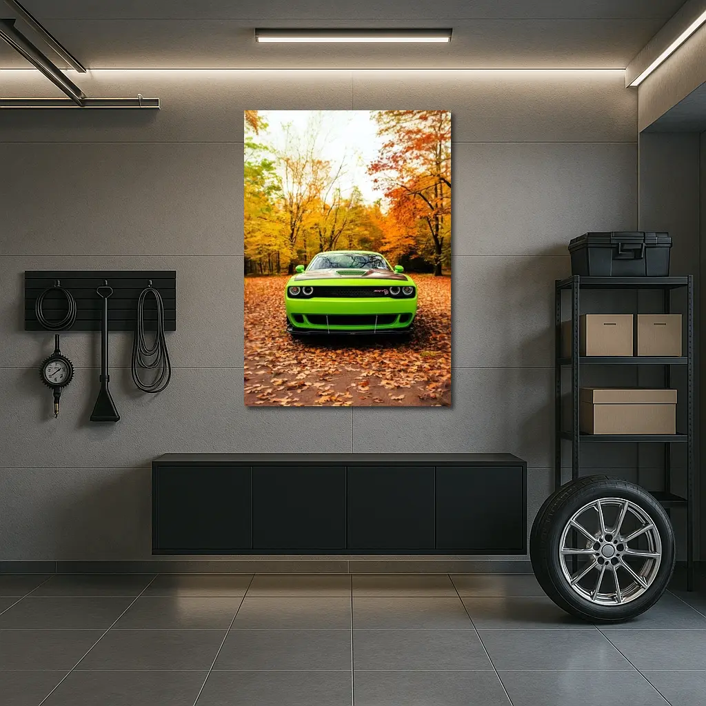 Dodge Challenger SRT Green Autumn Forest – Wall Art