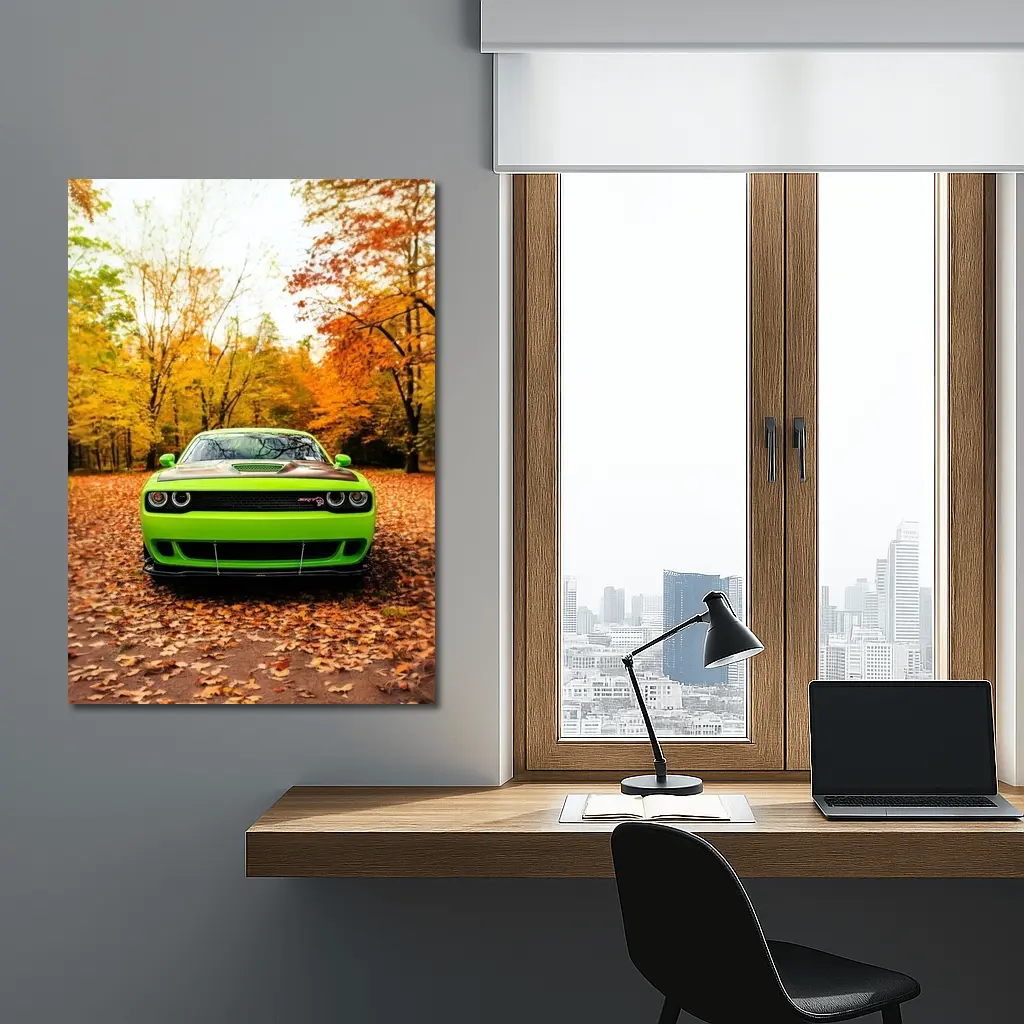 Dodge Challenger SRT Green Autumn Forest – Wall Art