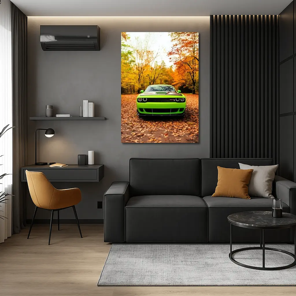 Dodge Challenger SRT Green Autumn Forest – Wall Art