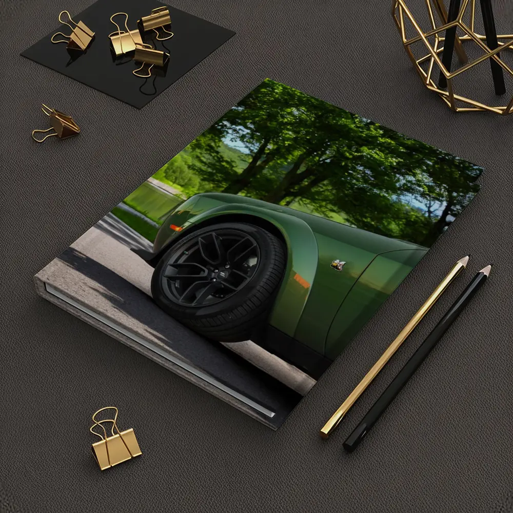 Dodge Challenger Green Parked Near Lake – Notebooks