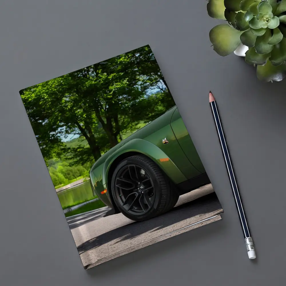 Dodge Challenger Green Parked Near Lake – Notebooks