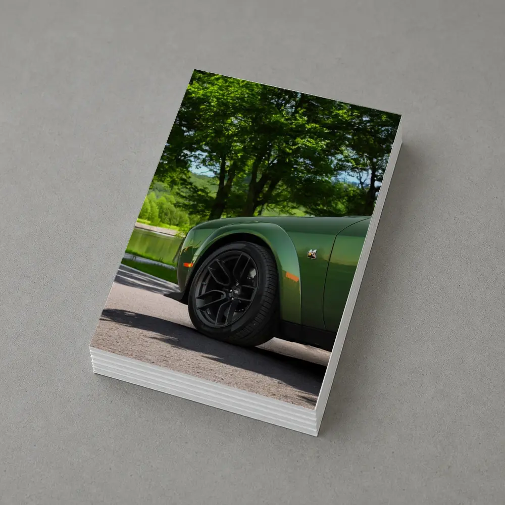 Dodge Challenger Green Parked Near Lake – Postcards
