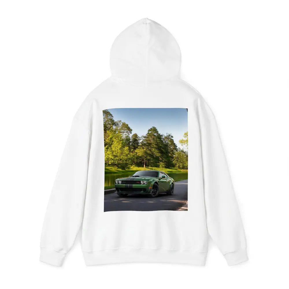 Dodge Challenger Green Muscle Car Park Setting – Hoodies