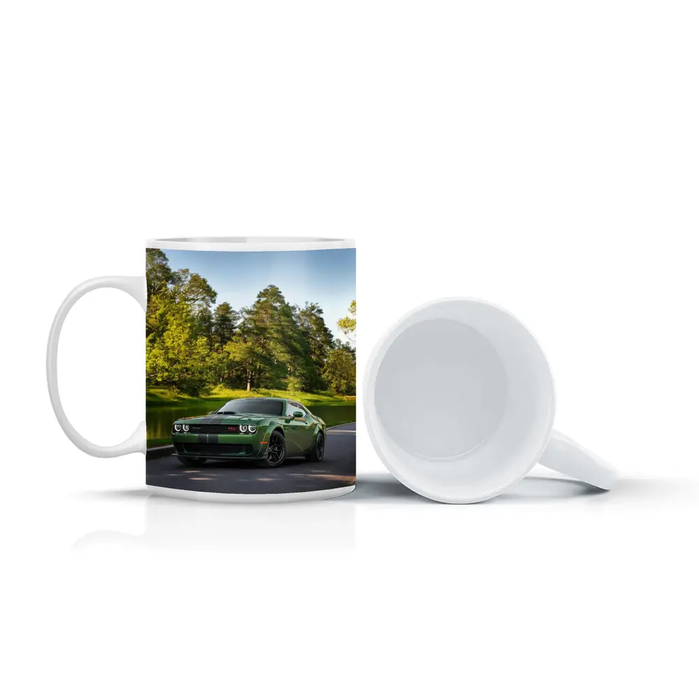 Dodge Challenger Green Muscle Car Park Setting – Mugs