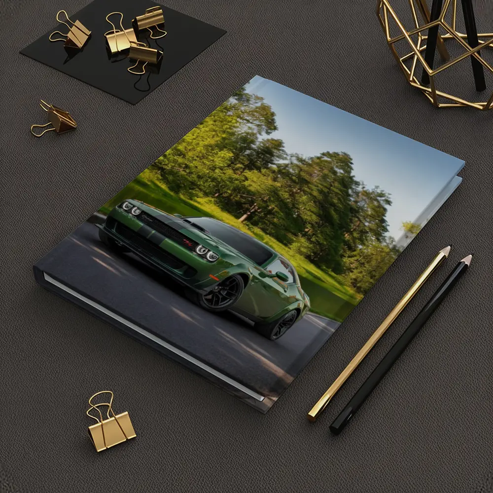 Dodge Challenger Green Muscle Car Park Setting – Notebooks