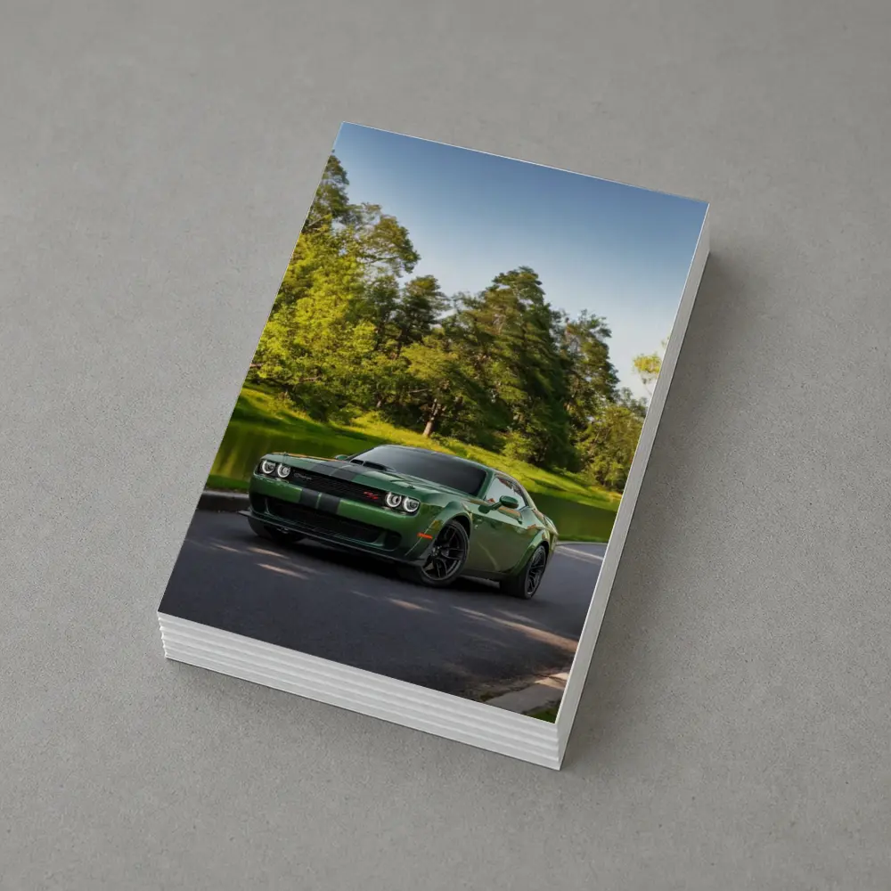 Dodge Challenger Green Muscle Car Park Setting – Postcards