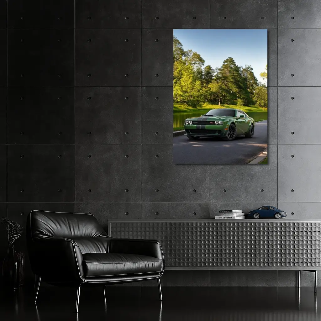 Dodge Challenger Green Muscle Car Park Setting – Wall Art