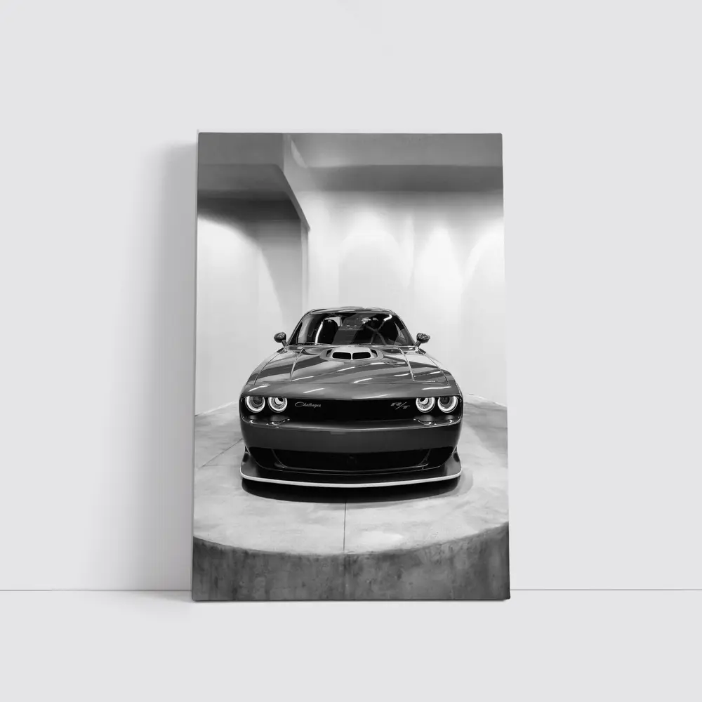 Dodge Challenger Front View Black White – Wall Art