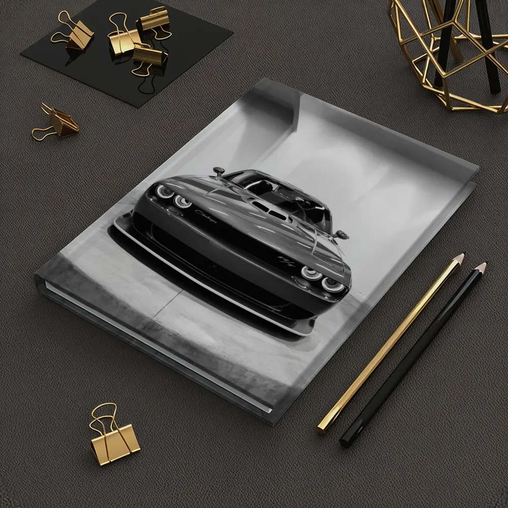 Dodge Challenger Front View Black White – Notebooks