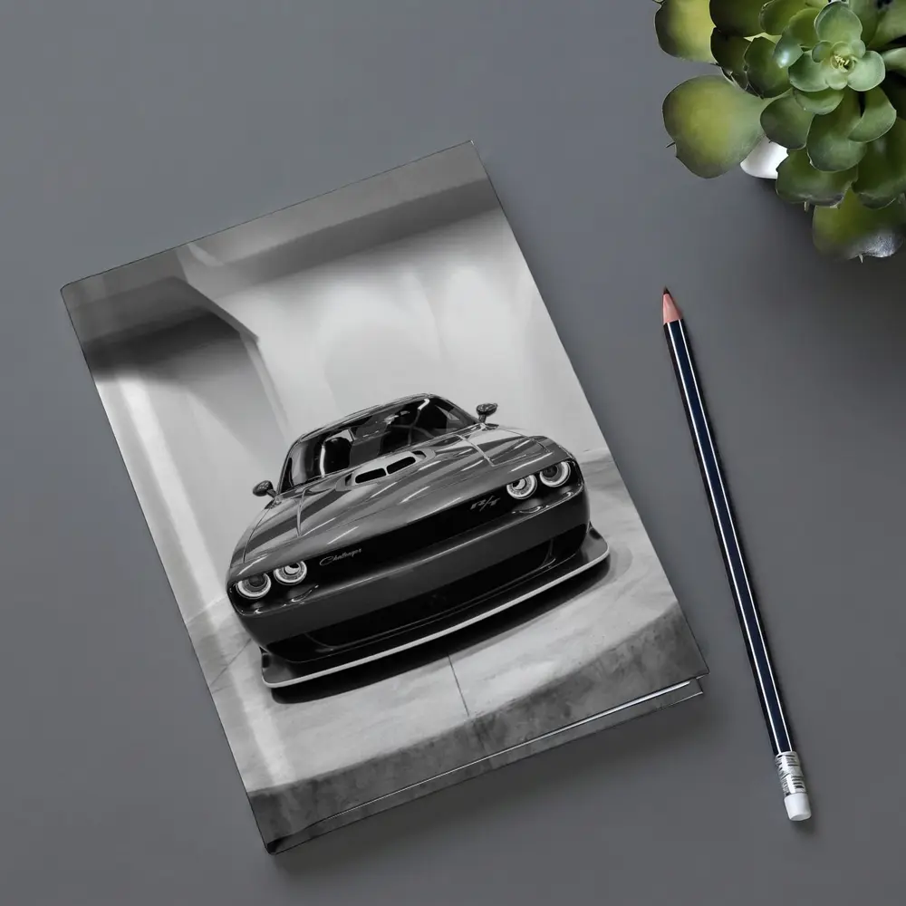 Dodge Challenger Front View Black White – Notebooks