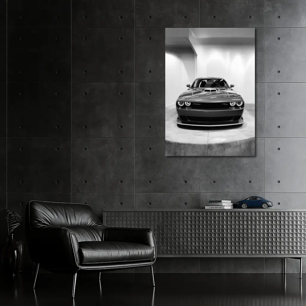 Dodge Challenger Front View Black White – Wall Art