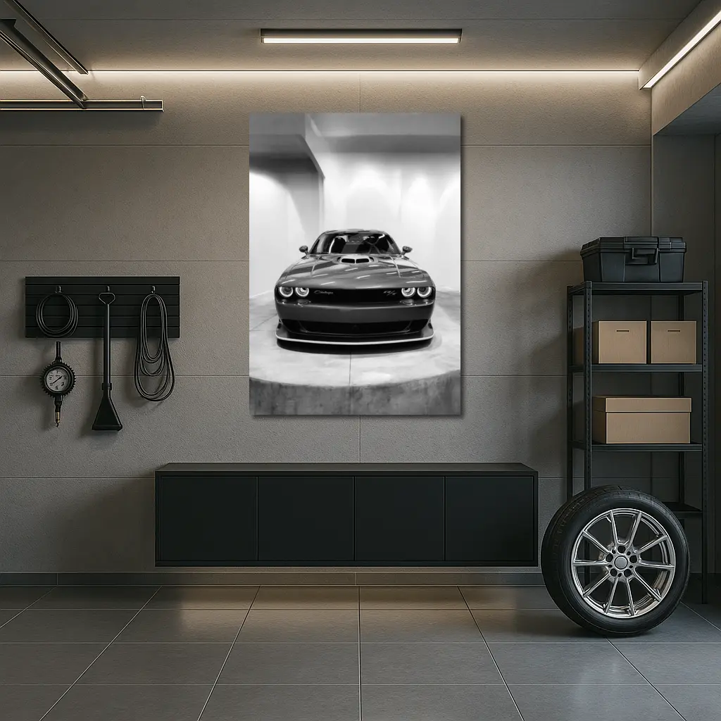 Dodge Challenger Front View Black White – Wall Art