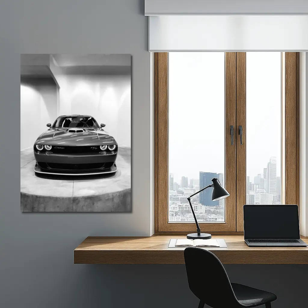 Dodge Challenger Front View Black White – Wall Art